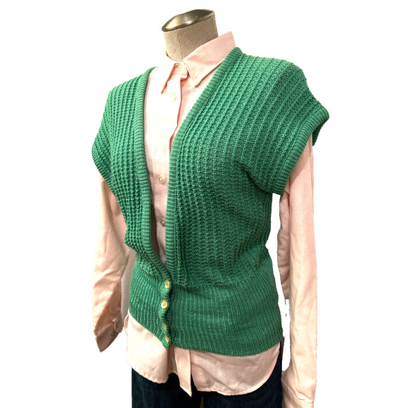 Vintage James Kenrob Green V-Neck Buttoned Sweater Vest - Size XS/S - Picture 5 of 11